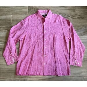 PRONTO-UOMO Mens 100% LINEN XL PINK LONG SLEEVE BUTTON DOWN SHIRT